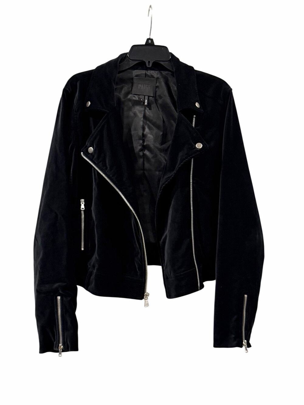 Paige Shanna Black Velvet Moto Jacket Women’s L Asymmetrical Biker Rock